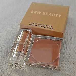 KKW Beauty DUO SET Enchanting Creme Lipstick Tempting Highlighter Makeup